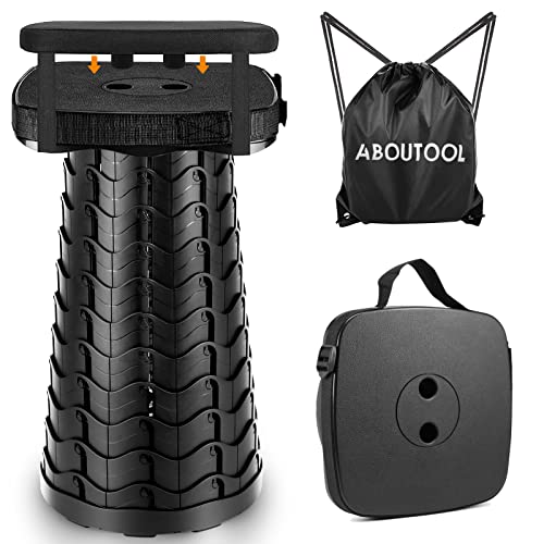 Aboutool Folding Camping Stool, Square Collapsible Portable Stool,Collapsible Stool With Elastic Seat Cushion& Adjustable Nylon Bag, Sturdy Lightweight Telescoping Foldable Stool, Max Load 550Lb #TOP8