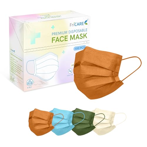 FriCARE 4 Ply Face Masks Disposable 100 Pack in Earth and Sky colors
