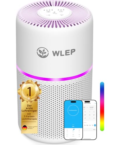 WiFi Smart Luftreiniger mit App & Alexa/Google Sprachsteuerung - 360° Luftstrom, H13 HEPA Filter (99,97%), 20 dB Nachtmodus, CADR 90 m³/h, Farblicht für Schlafzimmer
