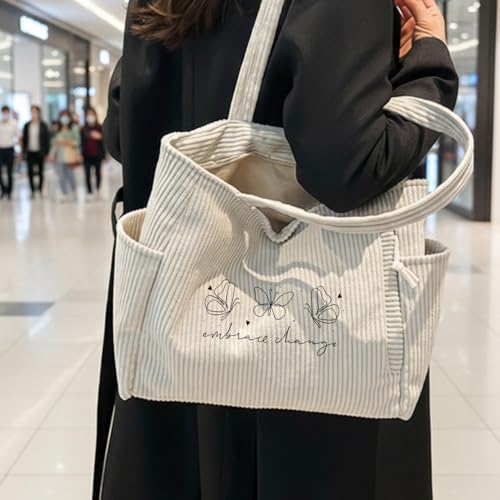 Bolso tote de pana estampado para mujer miniatura 2