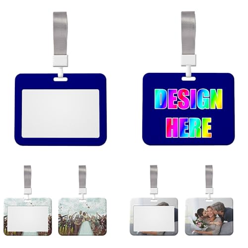 Custom ID Badge Holder with Lanyard, Photo & Text, Navy