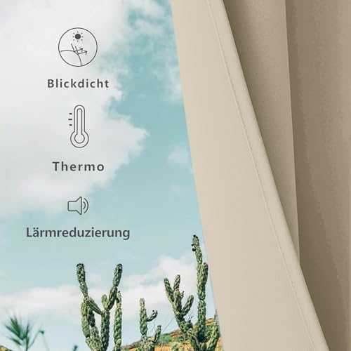 CUCRAF Verdunklungsvorhänge Thermovorhang Kälteschutz 2er Set H290 x B140cm Vorhänge mit Ösen Hellbeige Vorhang Blickdicht Weich und… – Ansicht 2