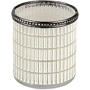 Clayre & Eef Glazen Theelichthouder Ø 8 * 9 cm Wit Glas, Metaal Rond Waxinelichthouder Windlichthouder