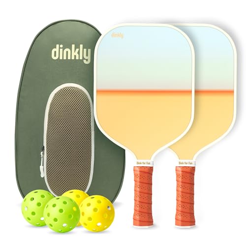 Dinkly ピックルボールパドル 2個セット - USAPA承認のグラファイト/ファイバーグラスピックルボールラケット、ピックルボールラケット2個、ボール4個、ポータブルキャリーバッグ1個、ピックルボールセット 男女兼用 イエローサンセット（Amazon）