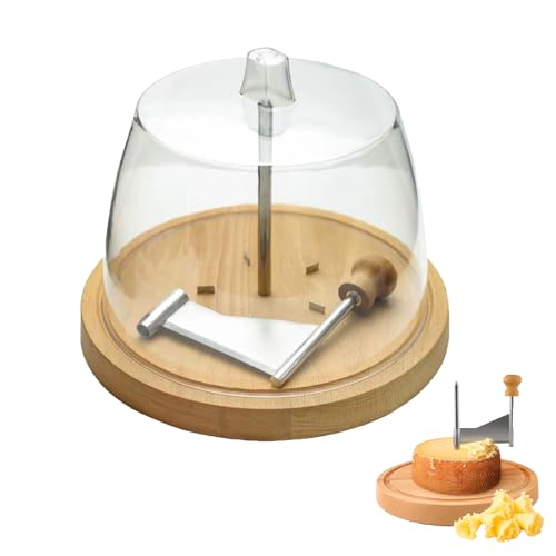 Rizador de queso, cortador de queso, cortador de queso, afeitadora y cortador de queso de acero inoxidable, base de madera giratoria de mano para rueda de quesos o chocolate, hoja afilada, base de