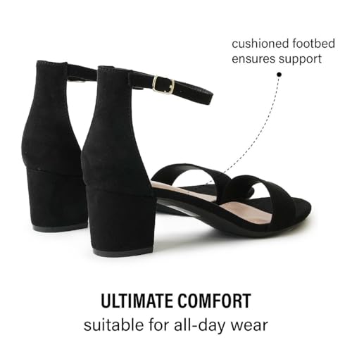 Image of J. Adams Daisy Heeled Sandals - Ankle Strap Low Block, Open Toe Dress Pumps, Chunky Heels - Dressy Shoes for Women - Bridal, Wedding, Summer Sandals