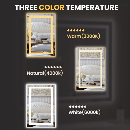 Image of LOAAO 20 inchx34 inch LED Bathroom Mirror with Lights, Anti-Fog, Dimmable, Backlit + Front Lit, Lighted Bathroom Vanity Mirror for Wall, Memory Function