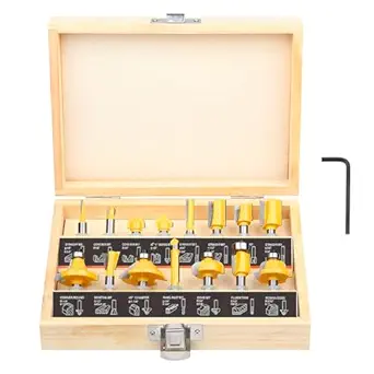 Router Bits Set 1/4 Inch Shank - 15 Pieces Tungsten Carbide Woodworking Router Bits