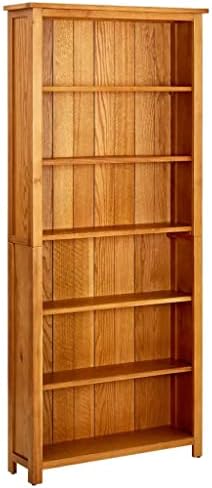 vidaXL Solid Oak Wood 6-Tier Bookcase Book Shelves Cabinets Display Shelf Display Unit Living Room Easy to Assemble Durable Sturdy Brown