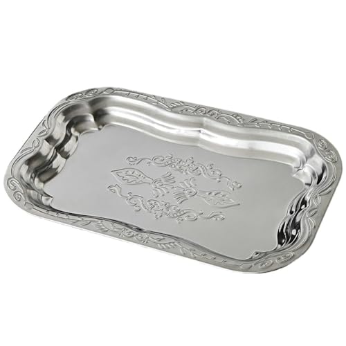 Lipfer Bandeja Rectangular Plateada para Servir - Bandeja Vintage De Metal para Whisky - Vajilla De Comedor Y Bandeja Decorativa Entretenimiento Y Decoración del Hogar