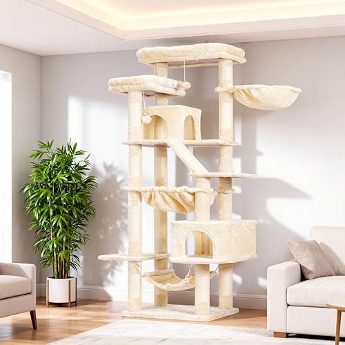 Image of Heybly Cat Tree, 71-Inch-Tall Tower for Indoor Cats with 2 Perches HCT034M