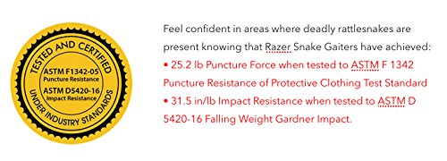 Razer Snake Gaiters with Free Storage Bag - Snake Bite Protection for Lower Legs Used by Men and Women for Outdoor Camping Hiking Walking Hunting (Tan)