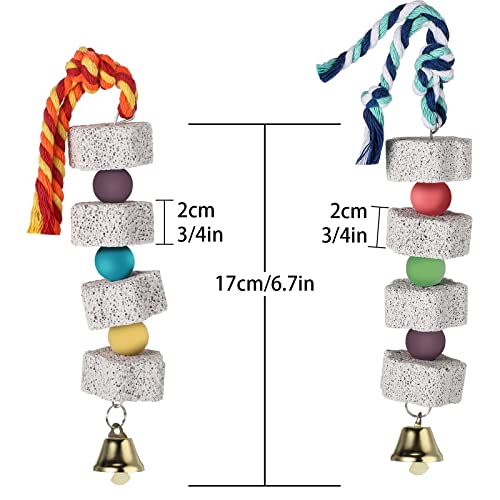 Image of Sanwuta 4 Pack Bird Toy Bird Beak Grinding Stone Parrot Chewing Toys with Bell Bird Cage Accessories Parrot Beak Stone Lava Block Calcium Stone for Parakeet Cockatiel Conure Hamster Chinchilla Rabbit