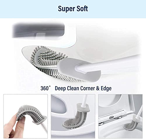 Ahyanz Toilet Brush silicone Deep Cleaner, Excellent quality, Heavy Base for No-Slip Anti-drip, Long Plastic Handle, Soft Flexible Bristles With Quick Drying Holder Set For Bathroom floor/wall mounted - Image 2