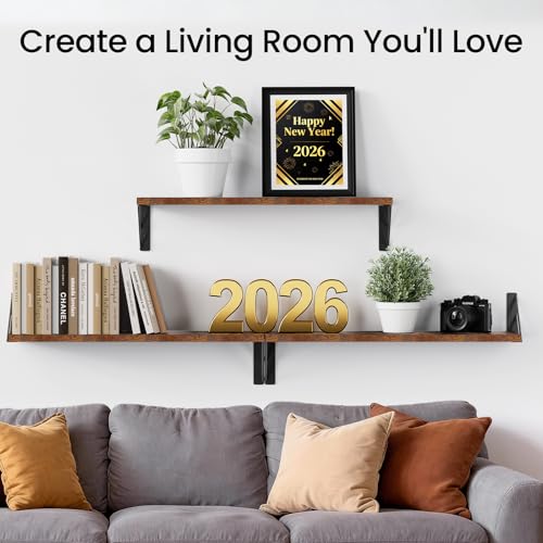 Image of BAYKA 23-in Floating Wall Shelves, Rustic Wood Wall Shelves for Bedroom, Bathroom, Kitchen & Living Room, Display Shelf for Books, Plants & Decor (Rustic Brown)