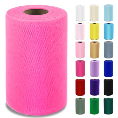 Image of Fluorescent Pink Tulle Fabric Roll 6 Inch x 100 Yards Tulle Ribbon