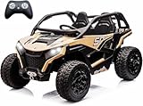 sopbost XL 24V Real 2 Seater Kids UTV Ride-On Car with Remote Control 4x4 4WD Electric Vehicle for Kids 3-8 to Drive, Bluetooth Music, 4 Spring Suspension, 21.85' Spacious Seat - Quicksand