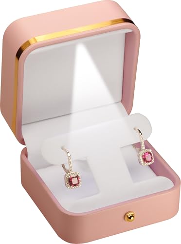 LAODA Led Pink Earring Gift Jewelry Box PU Leather for Dangle Hoops Studs