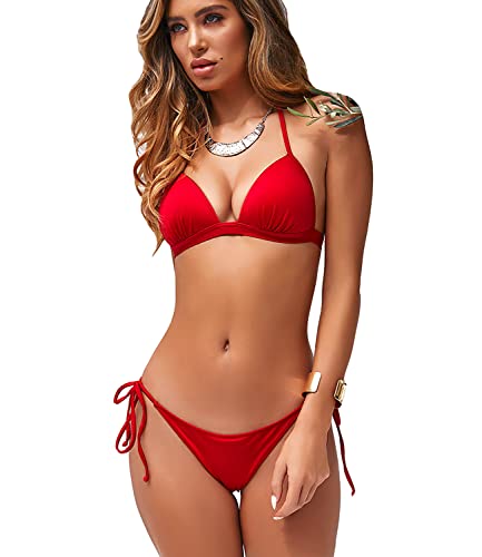 [Ｗｚｈｉｍｉｎｇ] レディース 水着 三角ビキニ 上下2点セット ビキニセット 女性用水着 海水浴 温泉 水泳 (M, レッド) - Ｗｚｈｉｍｉｎｇ - 商品画像