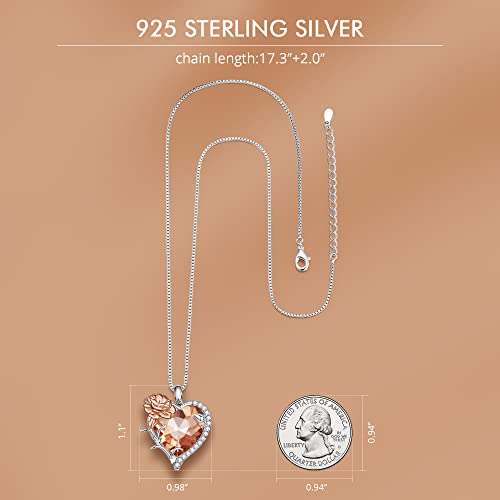 Voroco Love Heart Necklace For Women & Girls 925 Sterling Silver Birth Flower Necklace With January Birthstone Crystal Birthday Christmas Valentine’s Day Jewelry Gift For Women Wife Girlfriend Her #TOP2