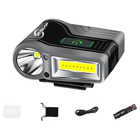 Acemall LED Head Torch Rechargeable Clip On Cap Light Waterproof Cap Light with Sensor Control Hands Free COB Headlight Lightweight Headlamp for Fishing Running Camping Reading Dog Walking Hand Work Cover