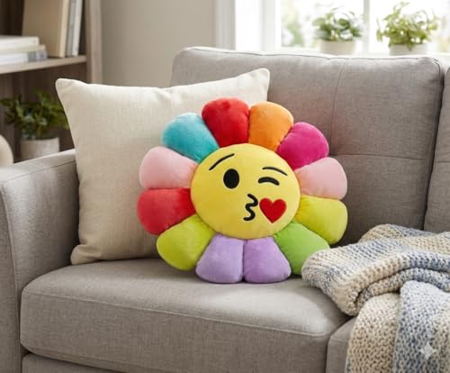 Image of HUG 'n' FEEL SOFT TOYS Flower Emoji Plush Toy - Cute Soft Stuffed Emoji Pillow for Kids, Girls & Boys - Birthday Gift & Room Decor