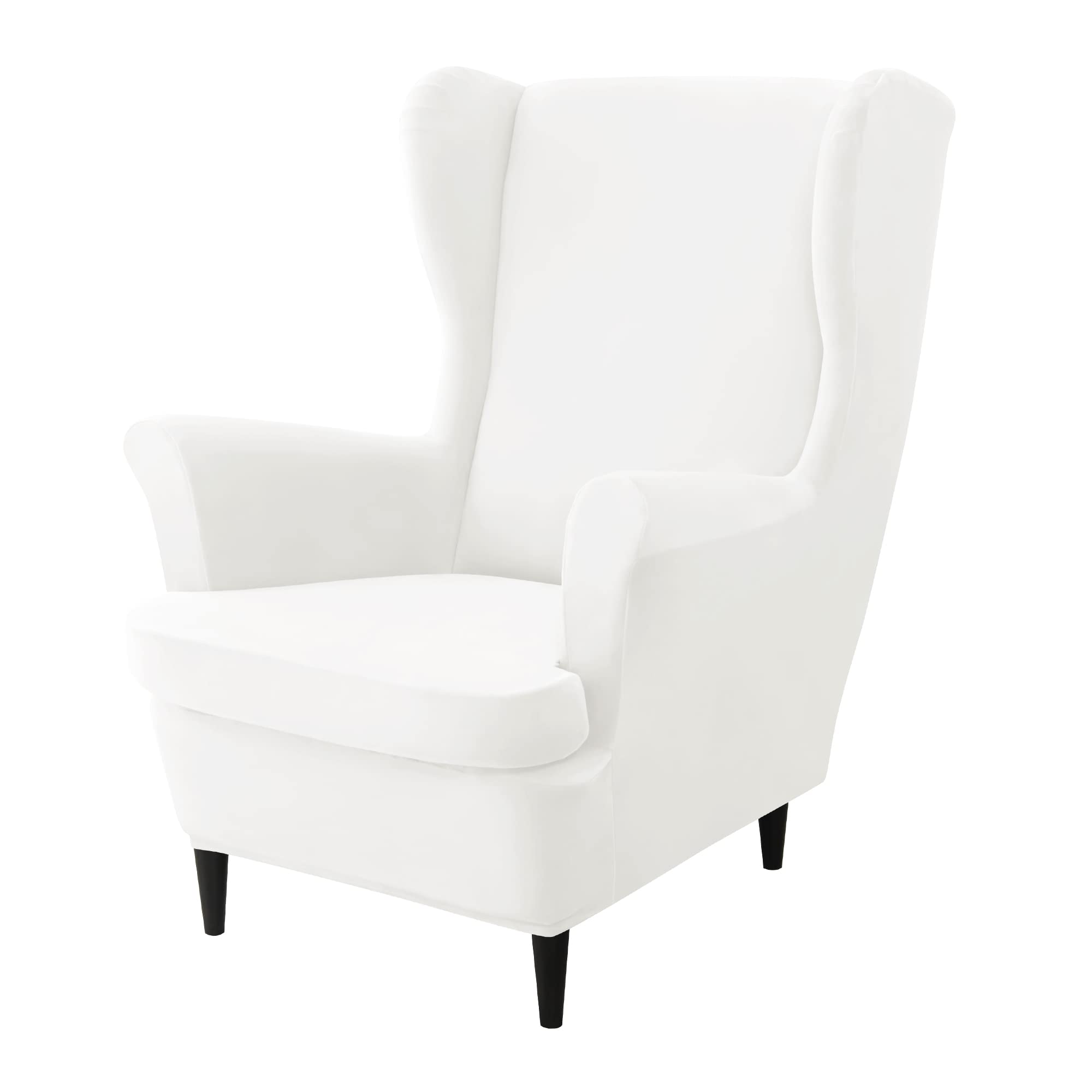CONRUSER Stretch Wingback Chair Covers, 2 Piece Wing Chair Slipcovers Soft Velvet Armchair Covers with Elastic Bottom for Living Room Bedroom (White)