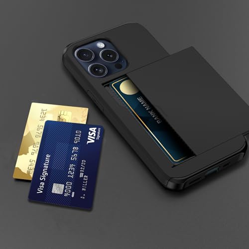 Coque iPhone 15 Pro 5G avec protège-écran en verre et étui portefeuille rigide 6,1 pouces