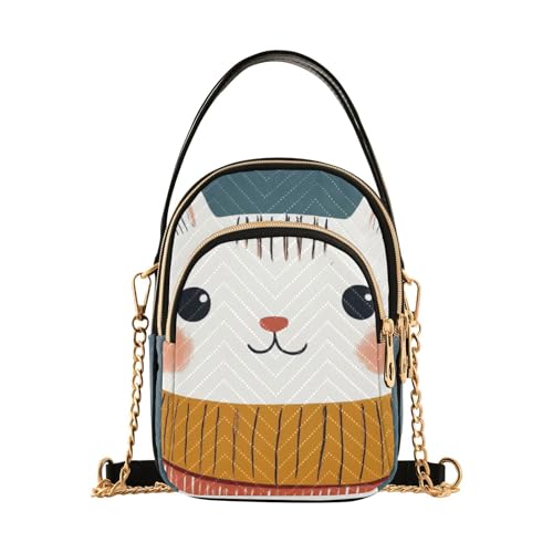 Quilted Crossbody Bags Cat Head Art for Women – Vegan Leather Purses Small Shoulder Handbags with Chain Strap - Main Image