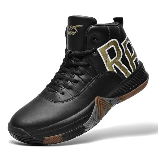 ASHION Mens Basketball Shoes High Top Streetball Lightweight Outdoor Sneakers Cushioning Shoes for Team Sports Athletic Black Gold Size 9