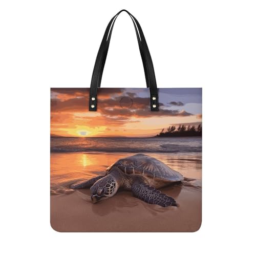 Sea Turtle Sunset Large Leather Handbags Women Fashion Handbag Multifunctional Travel Bag It Is A Great Gift for Mothers, Teachers, Friends, Bridesmaids