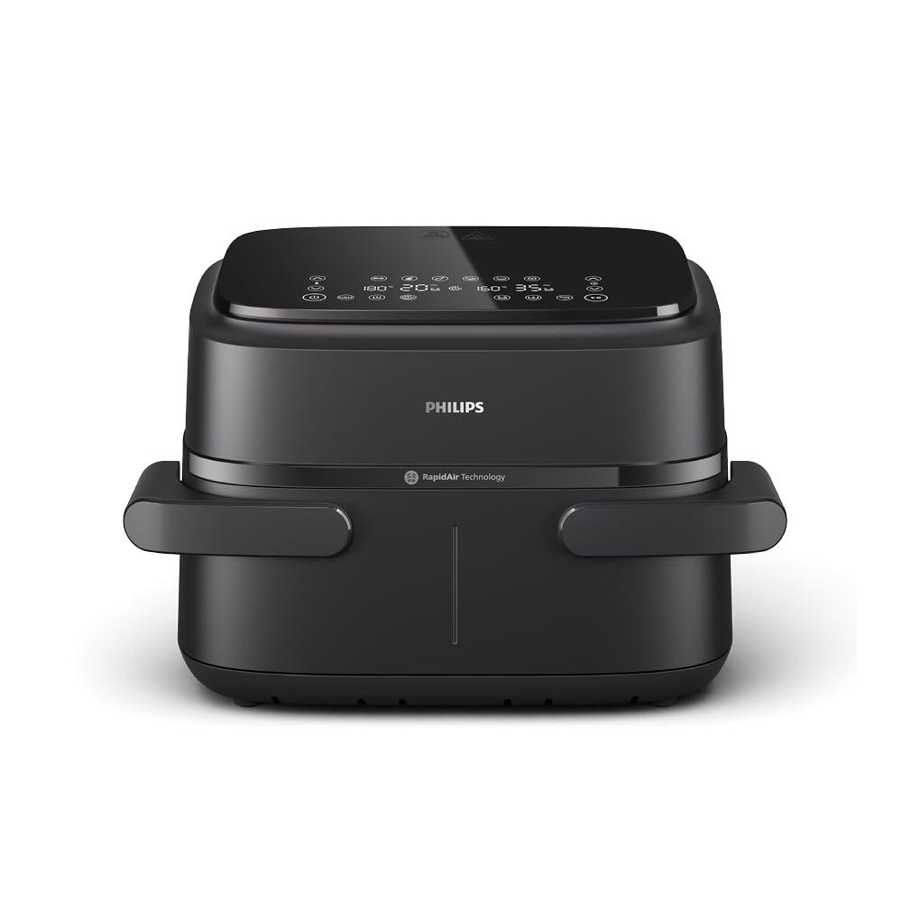 Philips Airfryer Serie 1000, Friggitrice ad aria con singolo/doppio cestello flexi da 7.1L e separatore, doppia resistenza e termostasti separati, RapidAir, 10 modalità, compatto, HomeID (NA154/00)