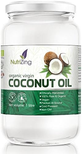 Organic Virgin Coconut Oil. 100% Raw & Unprocessed for Healthy Baking & Cooking. Best for Natural Hair & Skin, and Oil Pulling for Teeth. 1 Litre Glass Bottle. Cold Pressed by NutriZing