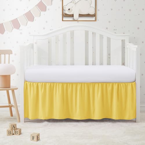 Image of SiinvdaBZX Yellow Crib Skirt Dust Ruffle, Microfiber Crib Bed Skirt | 52 inchx28 inch with 14 inch Drop, Durable Full Coverage Toddler Bedskirt Fit for Baby Boys Girls Nursery Standard Crib