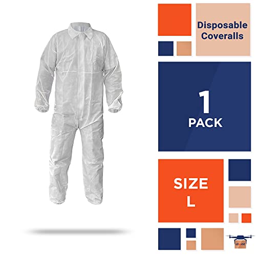 Ezgoodz Disposable Coveralls For Men And Women Large, White Paint Suit Disposable 30 Gsm Polypropylene, Splash-Proof Medical Protective Suit Disposable With Elastic Wrists & Ankles, Zipper, No Pockets #TOP1