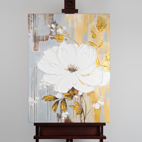 AUREDAS Handgemaltes Acrylgemälde in Weiß, Grau & Gold Abstrakt auf Leinwand - Schöpfungskraft - 60x80 groß ohne Rahmen Wandbild für Wohnzimmer, Schlafzimmer oder Büro im Hochformat