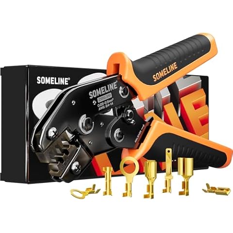 SOMELINE® Non-Insulated Open Terminal Crimping Tool, AWG 24-14 Ratcheting Crimper, Wire Crimping Tool, for Molex TE Series Non-Insulated Terminal Connectors Cover