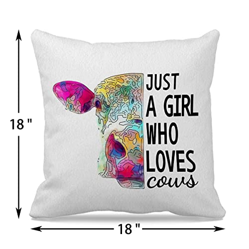 Farm Animal Themed 18″×18″Just A Girl Who Loves Cows Funny Colorful Cow Decorative Throw Pillow Case For Home Living Room Girls Room Decor,Cow Lovers Farm Girls Women Gifts #TOP2