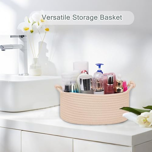 Image of COMSE Small Gift Basket Empty with Bag & Ribbons, Solid Beige