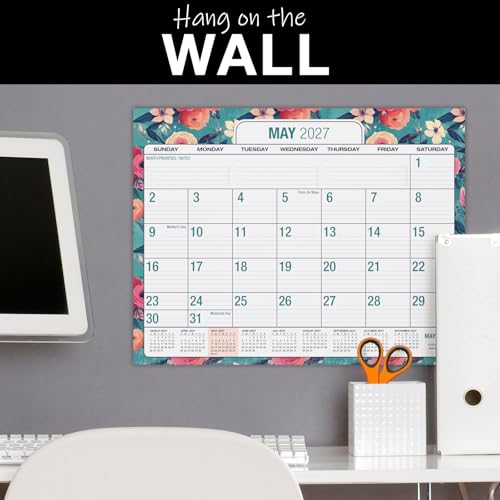 Image of Desk PAD: 22 inch x 17 inch Large Print Desk Pad Calendar, APR 2026 - DEC 2027, 21 Months, (Teal Floral)