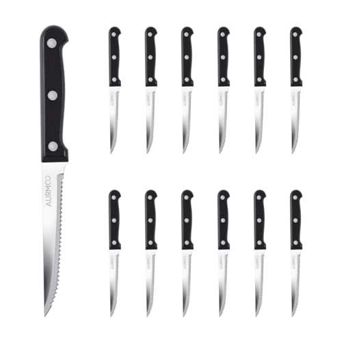 AURMOO Steakmesser Set 12 teiliges Steakbesteck mit Scharf Klinge