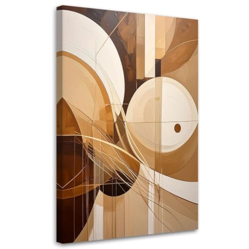 Lienzo abstracto marrón y beige para decorar un salón moderno con formas geométricas elegantes