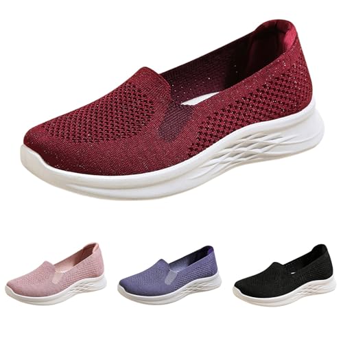 Damskor, sneakers, ortopediska sandaler, sommar, mesh, tygskor, andningsbara, maskerade, promenadskor, lätta, bekväma sportskor, slip-on, löparskor för väg, fritidsskor, röd, 38 EU