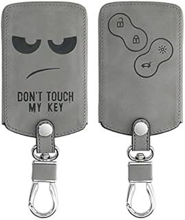 kwmobile Pokrowiec na kluczyk samochodowy kompatybilny z kluczem samochodowym Renault z 4 przyciskami (tylko Keyless Go), pokrowiec na brelok ze skóry nubukowej, Don't Touch My Key, szary