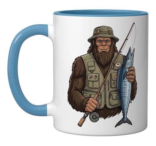 Taza de cerámica Wahoo Bigfoot Fisher azul/blanca miniatura 1