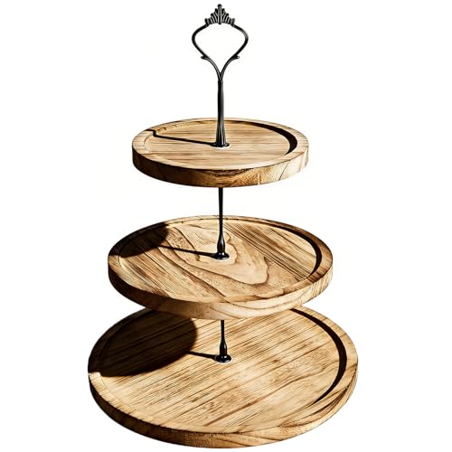 Etagere 3 Etagen Tortenständer Ø24.5cm H:36cm Servierplatte Akazienholz