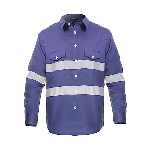 Just In Trend High Visibility Hi Vis Reflective Safety Work Shirts (Medium, Navy Blue)