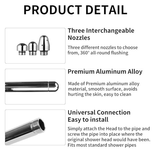 Image of Metal Shower Cleaner Enema Douche System, 3 Shower Heads,Handheld Water Shower Nozzle Anal Rinse Vaginal Cleaning Kit Cleaner Attachment for Men Women(Aluminum)