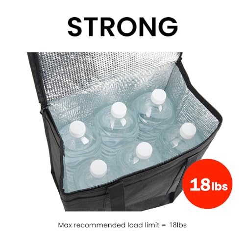 Image of NZ home Insulated Bags for Food Delivery (Medium) Grocery Shopping Cooler Bag, Pizza Delivery, Hot & Cold Catering Tote, Reusable, Foldable & Heavy Duty (2 Pack, Black)
