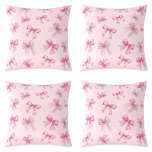 Feelyou Kids Cute Bowknot Decor Pillowcase Peach Pink Bow Cushion Case of 4, Boys Girls Kawaii Throw Pillow Covers Teens Bedroom Decor 18 x 18-Inch